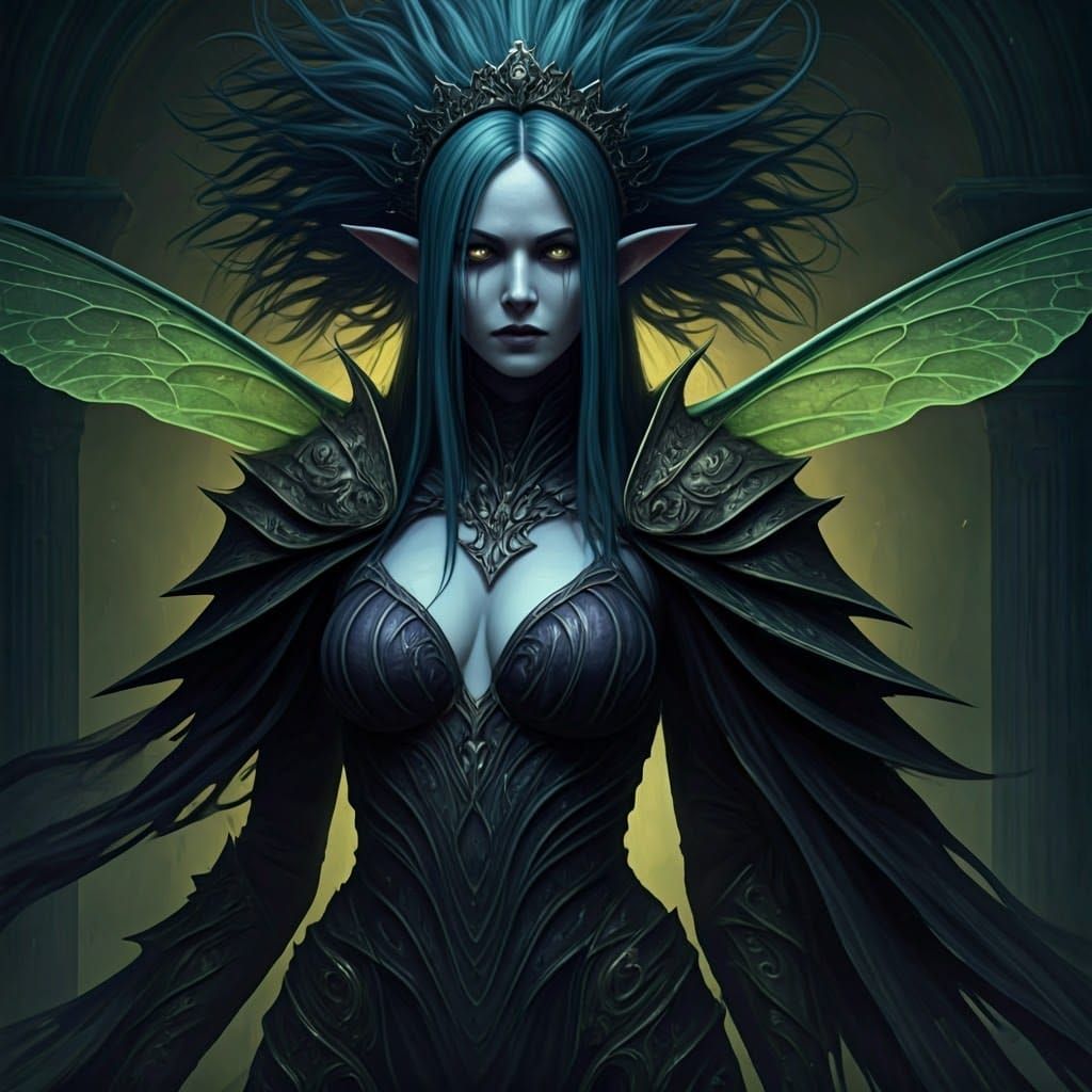 Ethereal Elven Queen Chrysalis in Dark Fantasy Style
