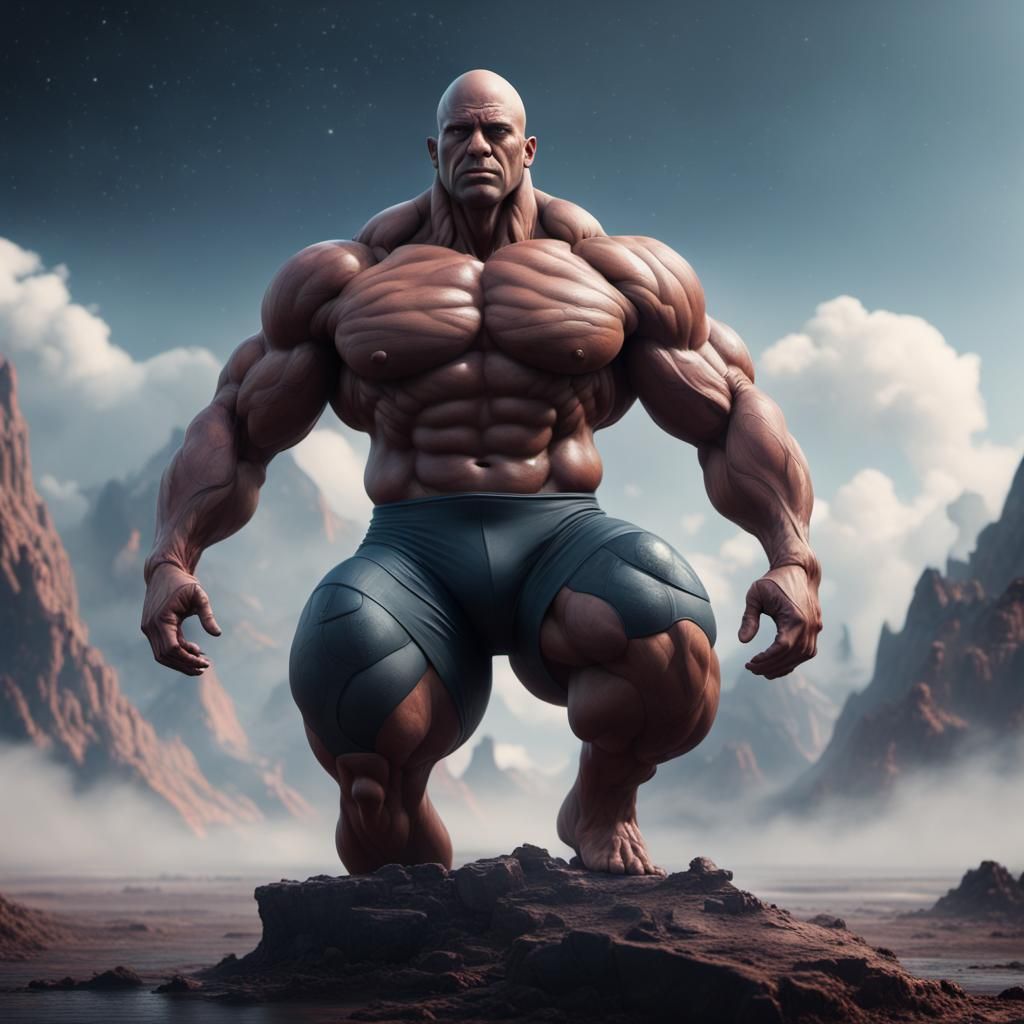 Bodybuilder Stands Before Infinity: Detailed Matte Painting