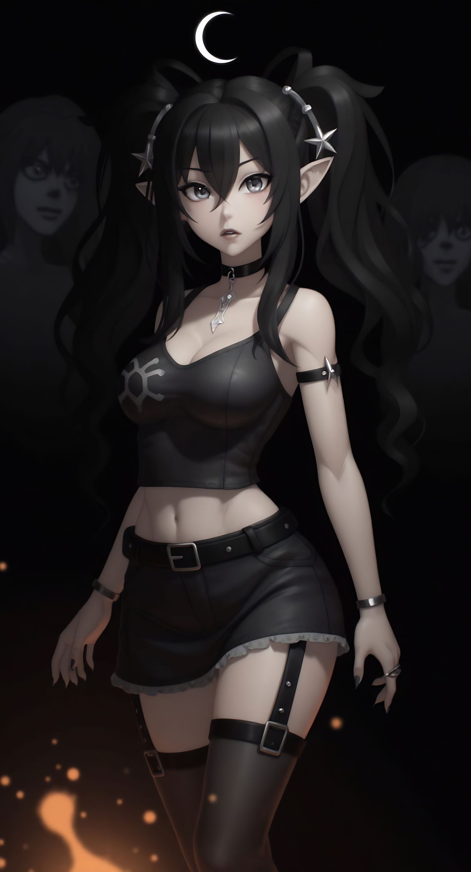 Gothic Anime Girl in Dark Void with Embers