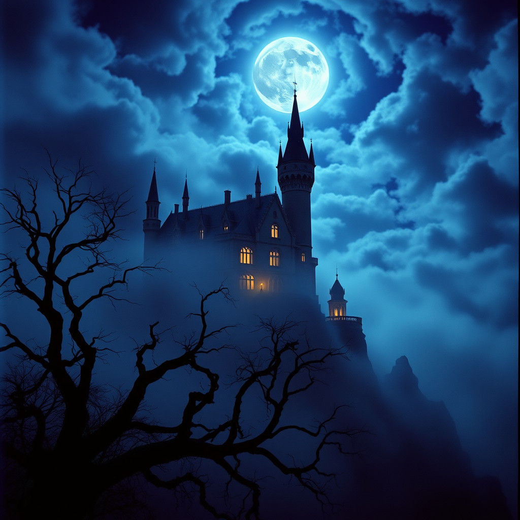 Majestic Gothic Castle Under Brooding Moonlight