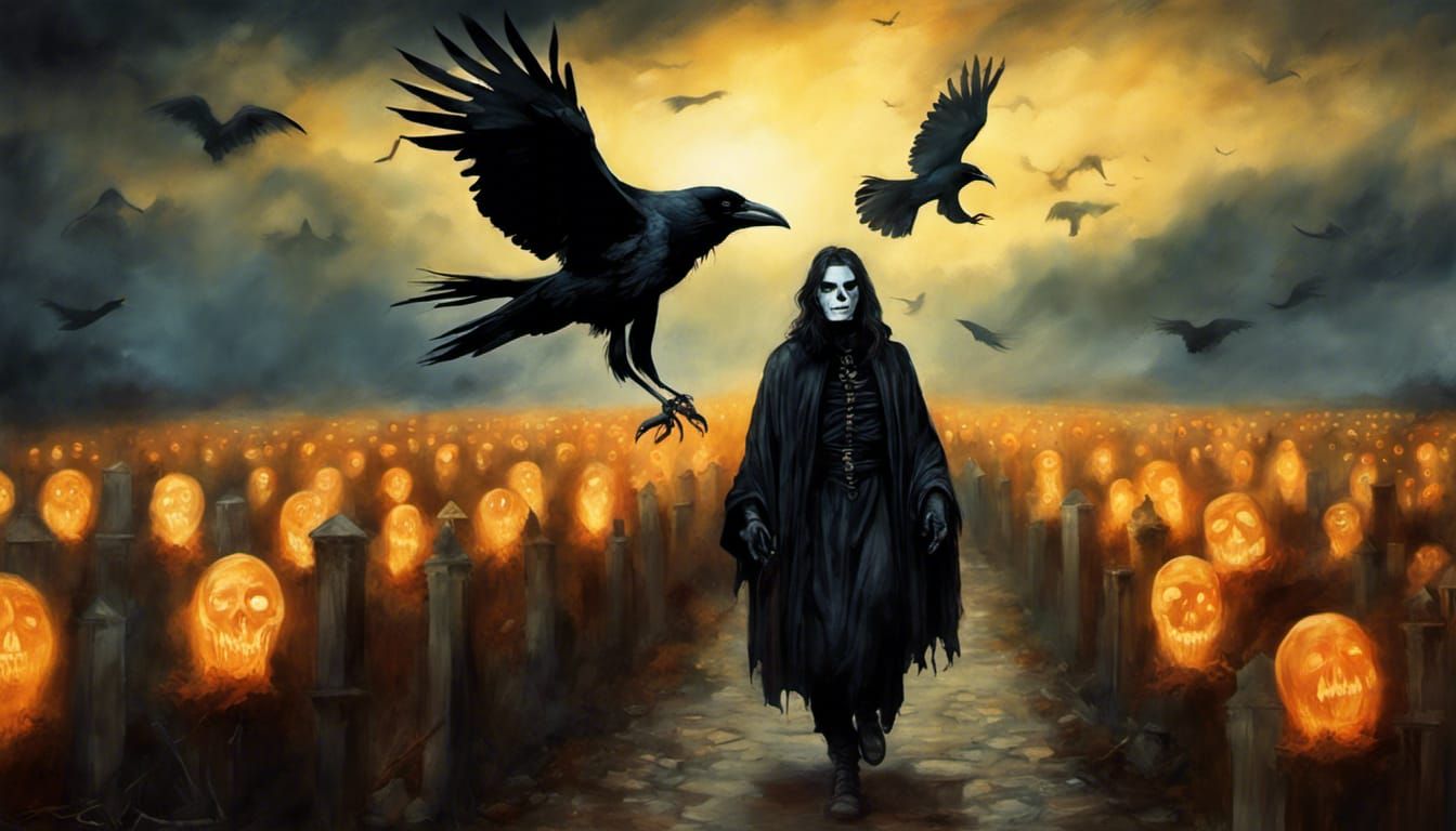 Crow Reaper Escorting Souls: Gothic Fantasy Art