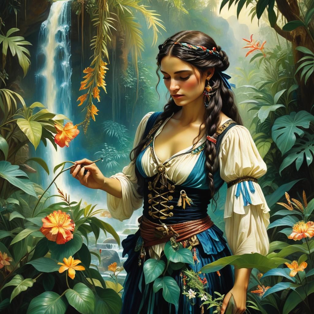 Female Pirate Botanist in Dreamy Oil Painting