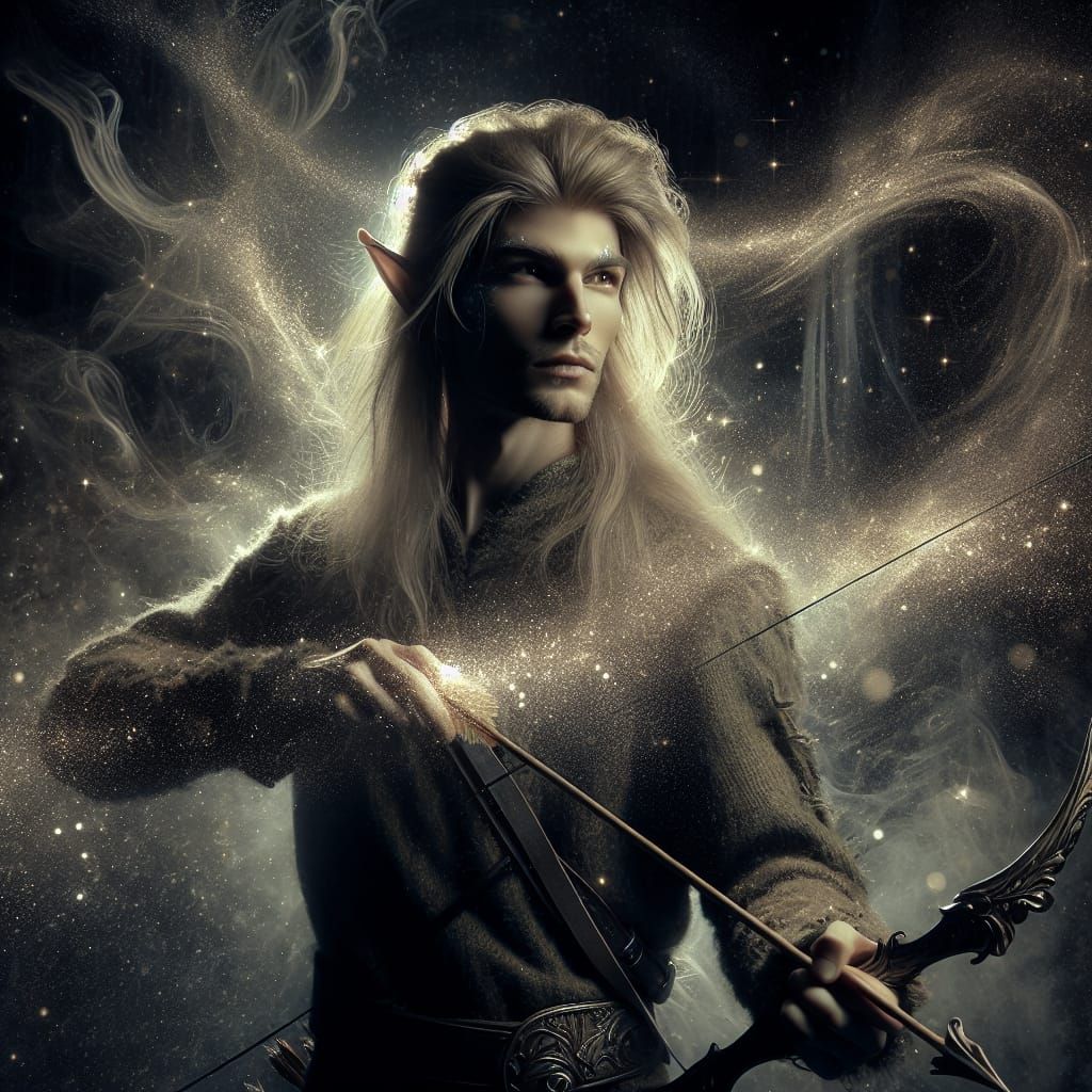Ethereal Elf Archer Ready to Strike in Darkness