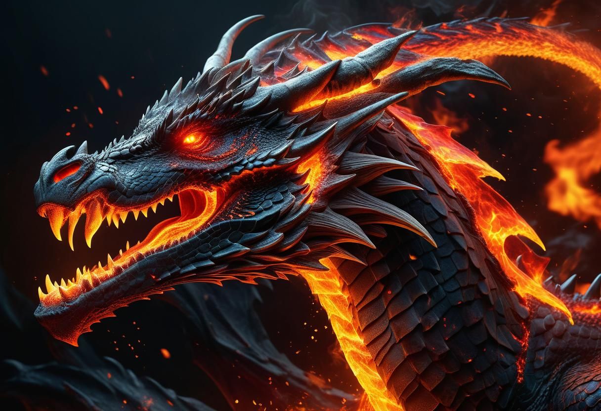 Dark Fantasy Dragon Masterpiece in Hyper-Realistic Flames