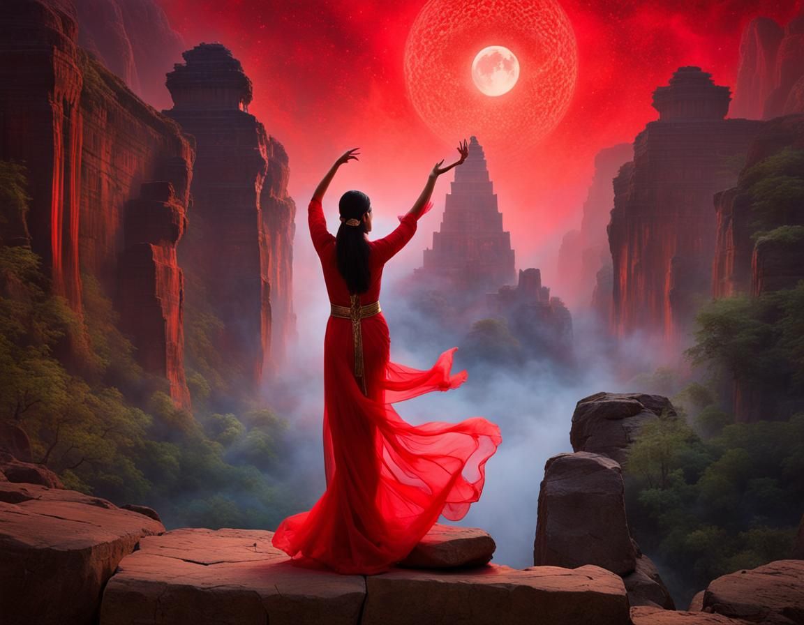 Celestial Dancer in a Mystical Gorge, Impressionist Style