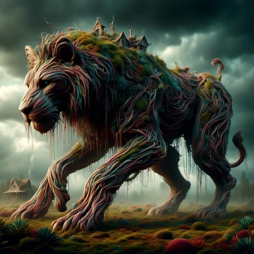 Lion with Whimsical House on Back