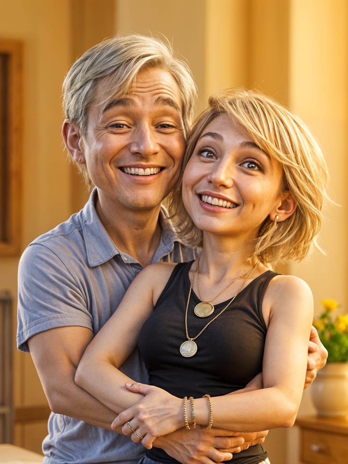 Joyful Embrace of Couple in Pixar-Style 3D Illustration