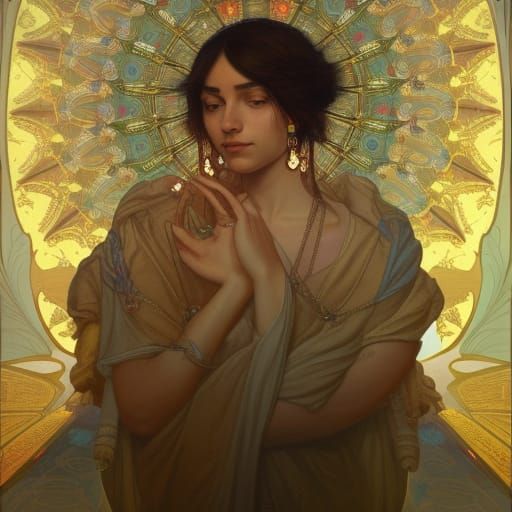 Jain Cosmology Portrait in Art Nouveau Style