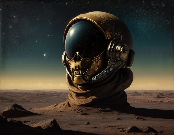 Grunge Oil Painting of Astronaut on Alien Planet