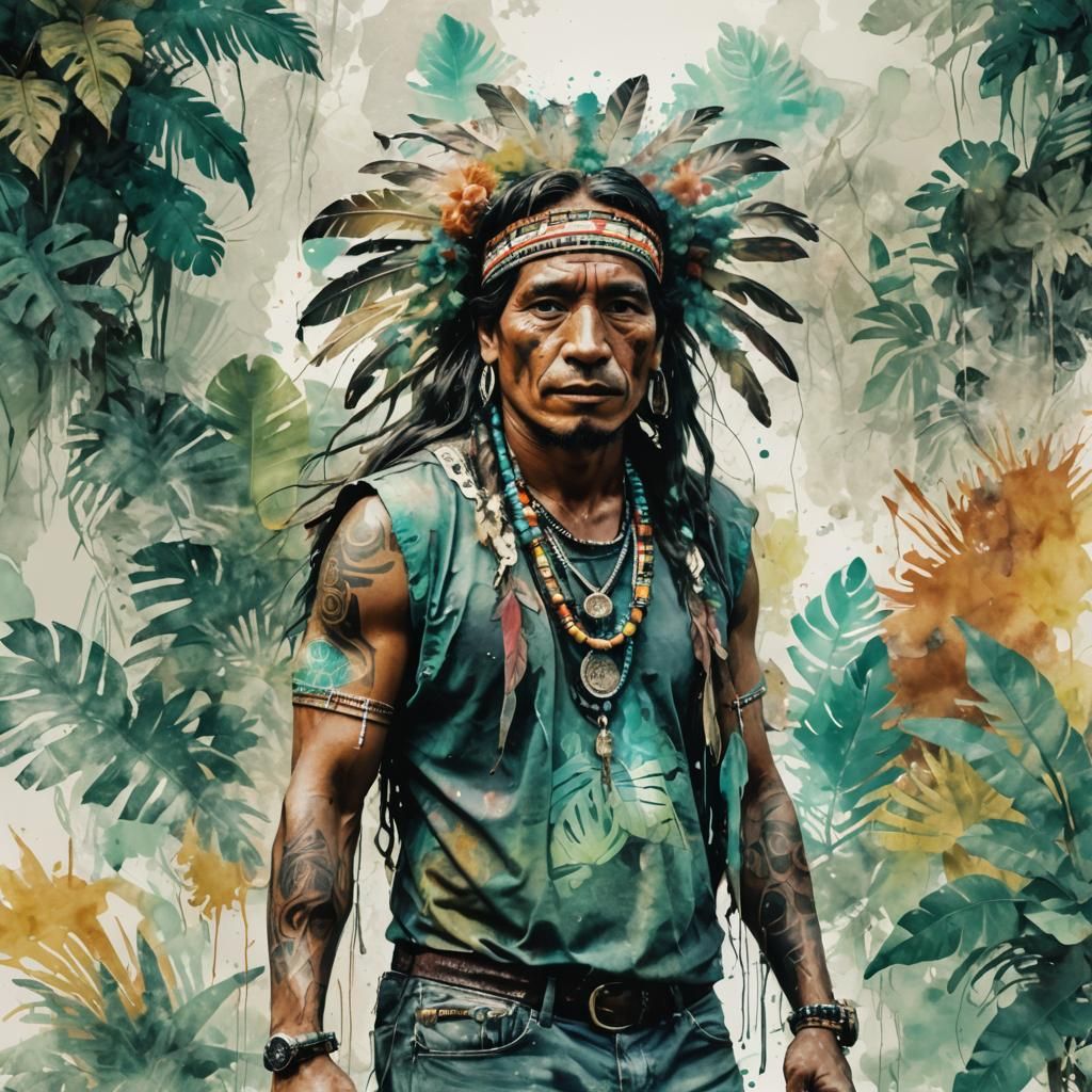 Native indigenous South American in rainforest