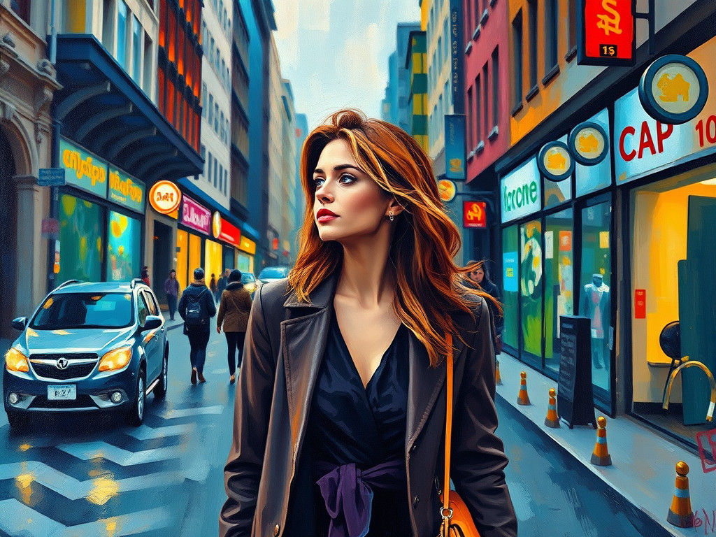 Woman in Street: Neo-Expressionist Impasto Painting