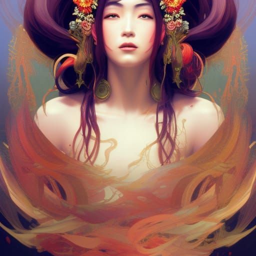 Ame-no-Uzume: Japanese Goddess Portrait in Artstation Style