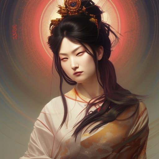 Surreal Goddess of Dawn in Vibrant Triadic Colors