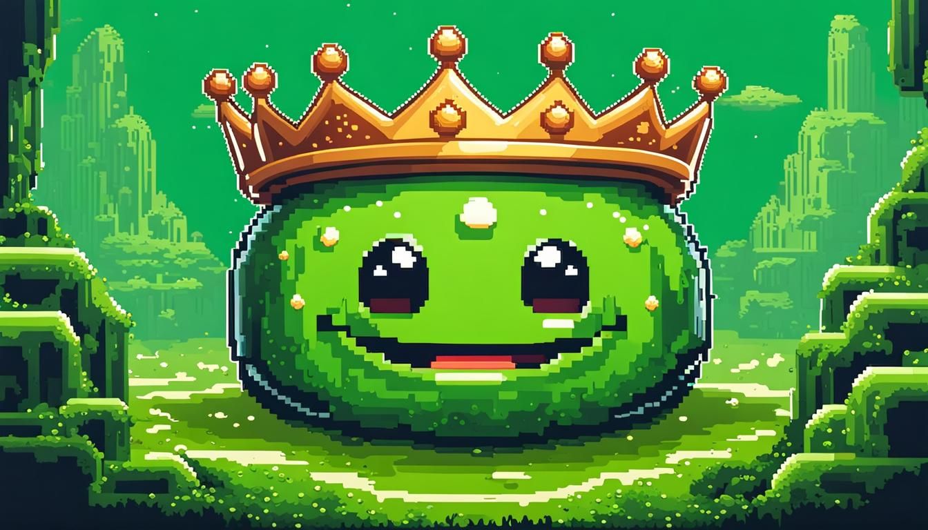 Giant Green Slime King in Pixel Art Style