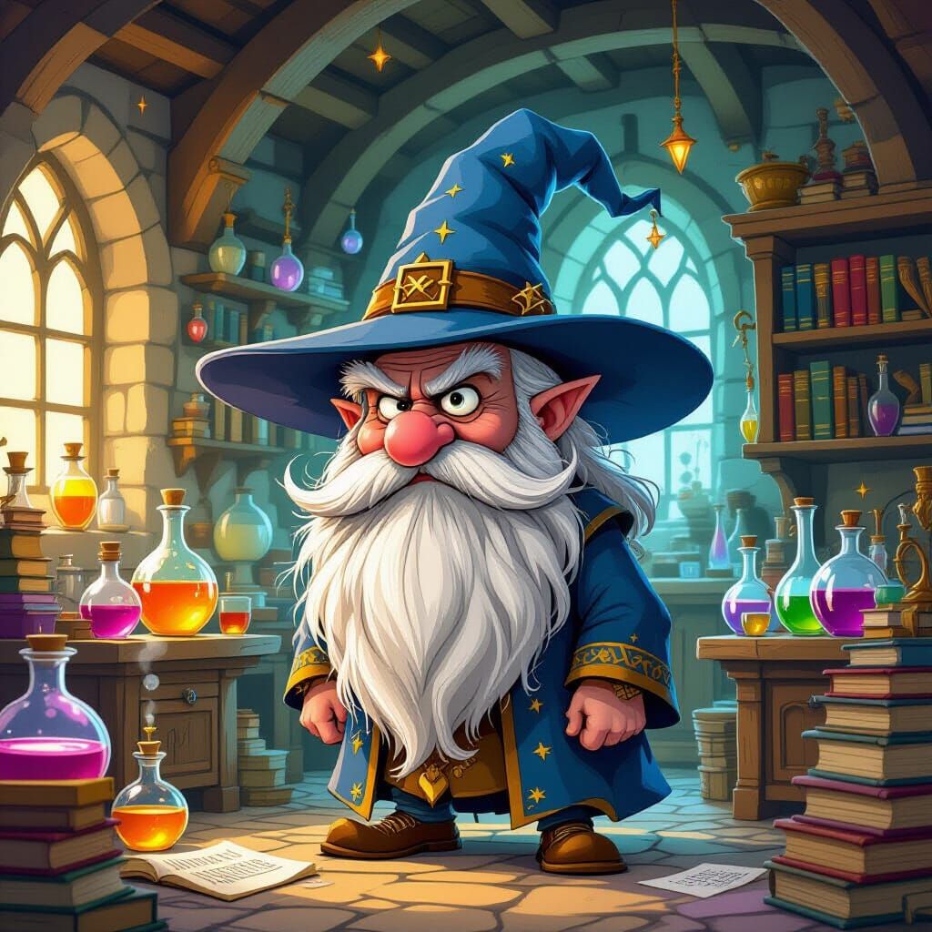 Grumpy Wizard Portrait in Cartoon Style