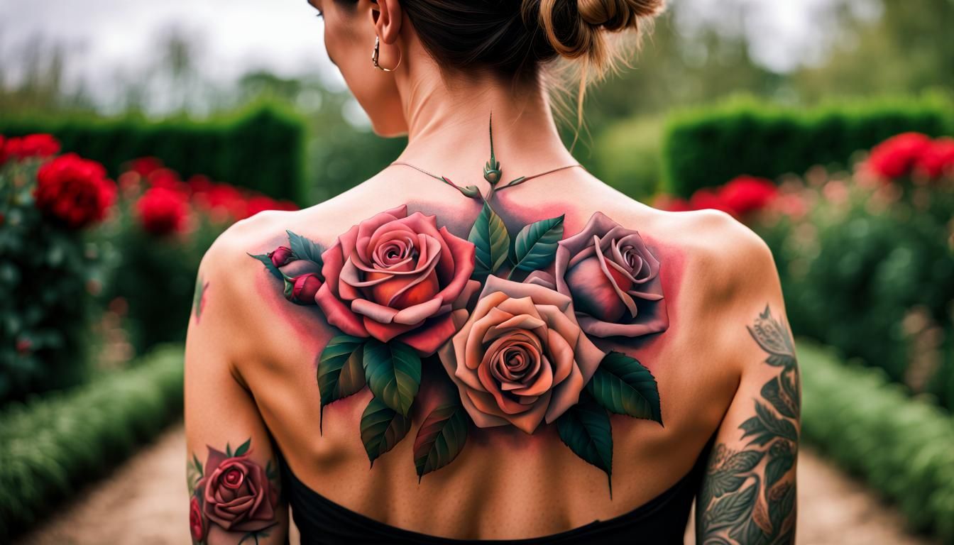 Rose Tattoo Art in a Rose Garden