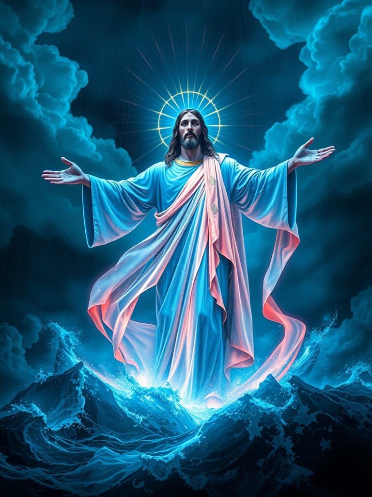 Jesus Radiates Glory in Cosmic Storm
