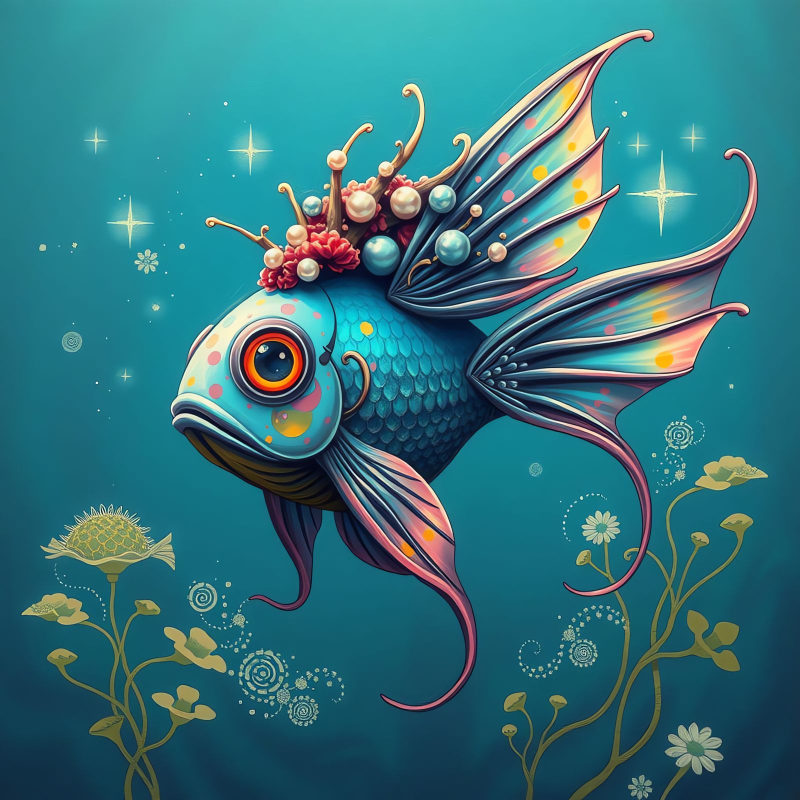 Glowing Piscean Seraph in Vibrant Iridescent Colors