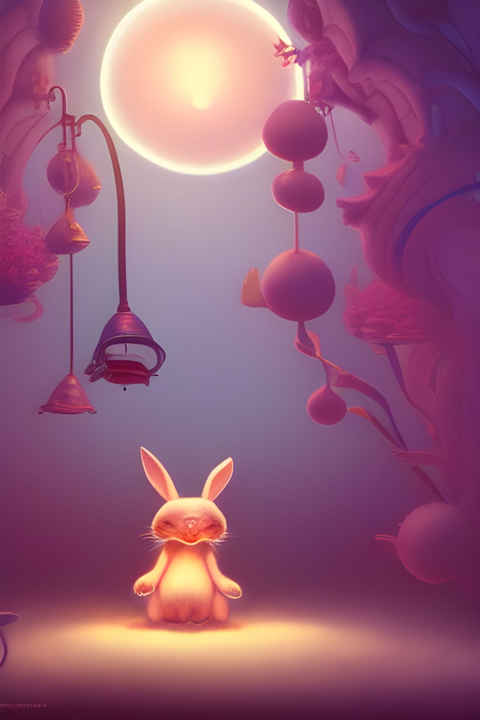 Bioluminescent, very cute bunny in a happy world