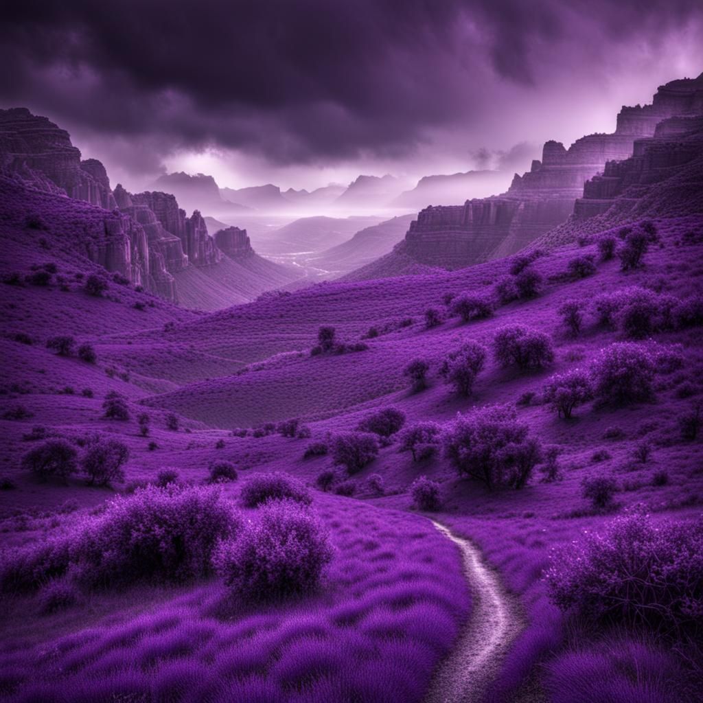 Monochromatic Purple World in Hyperrealistic Style