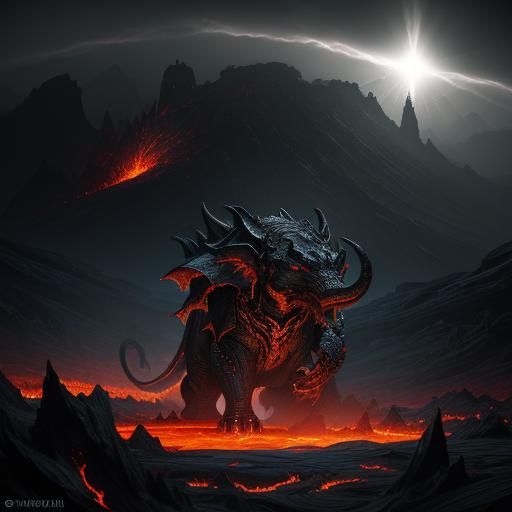 Armored Dragon-Elephant-Tiger Hybrid in Dark Fantasy Style