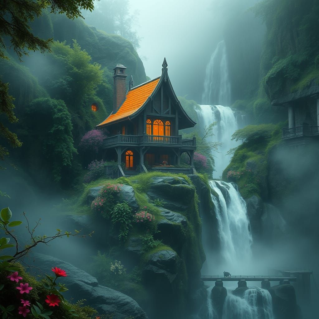 Enchanted Waterfall Sanctuary in Mystical Realms