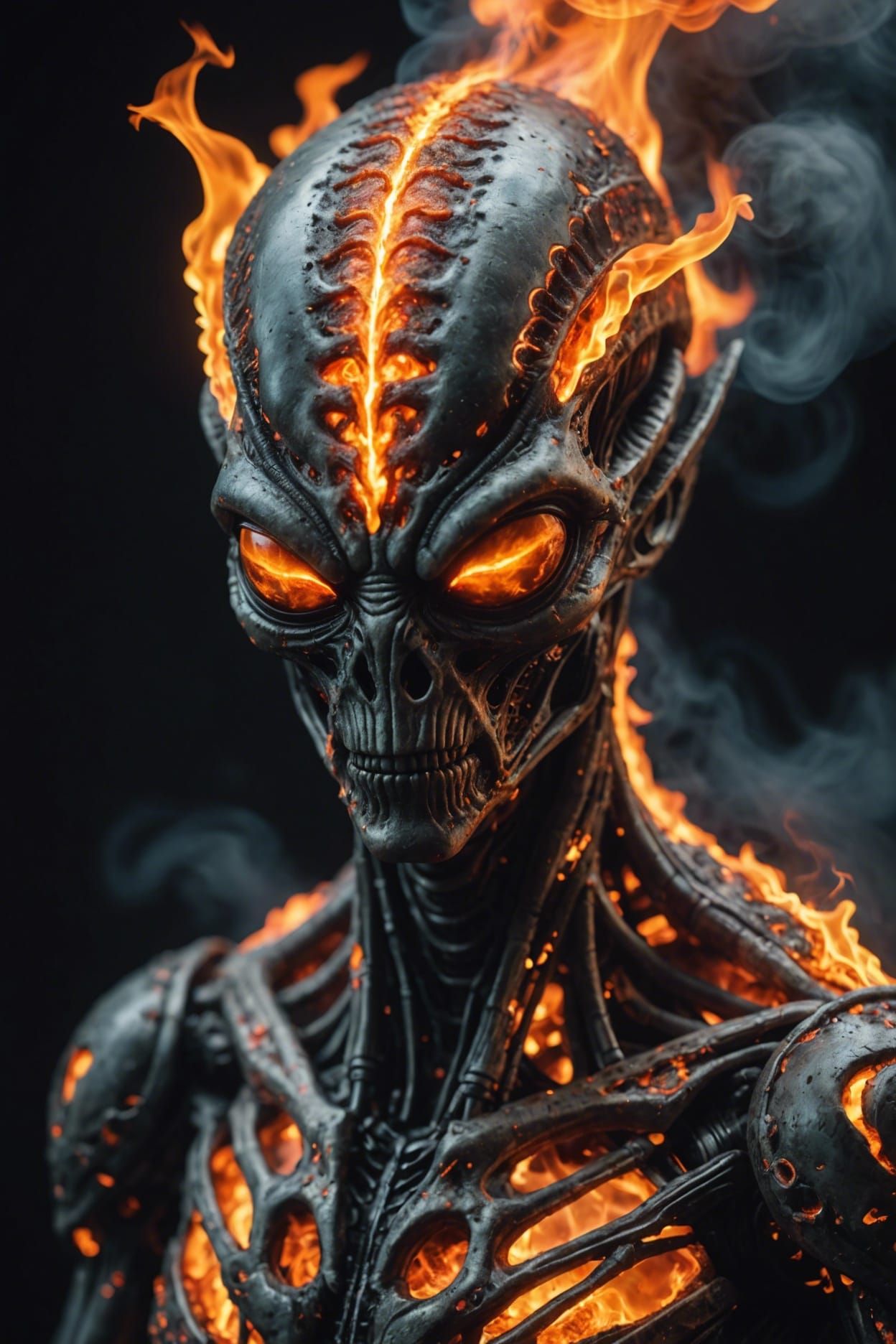 Alien Ablaze: Hyperrealistic Fire Portrait