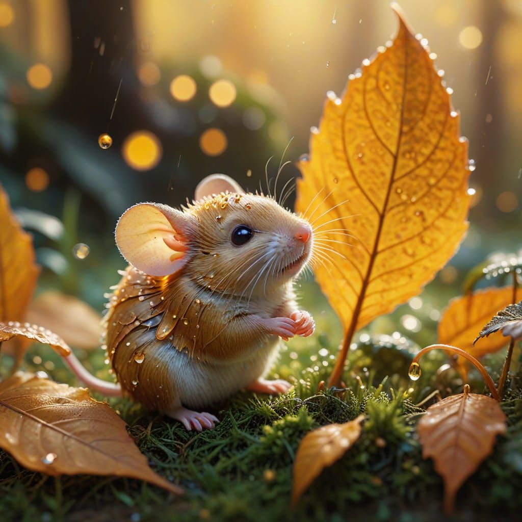 Mouse Under Leaf: Whimsical Ghibli-Style Macro