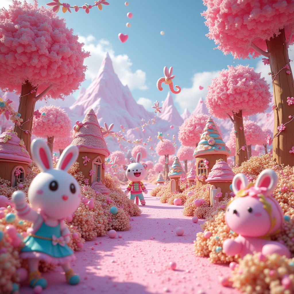 Colorful Candy Land Girls in Hyper-Realistic Digital Art