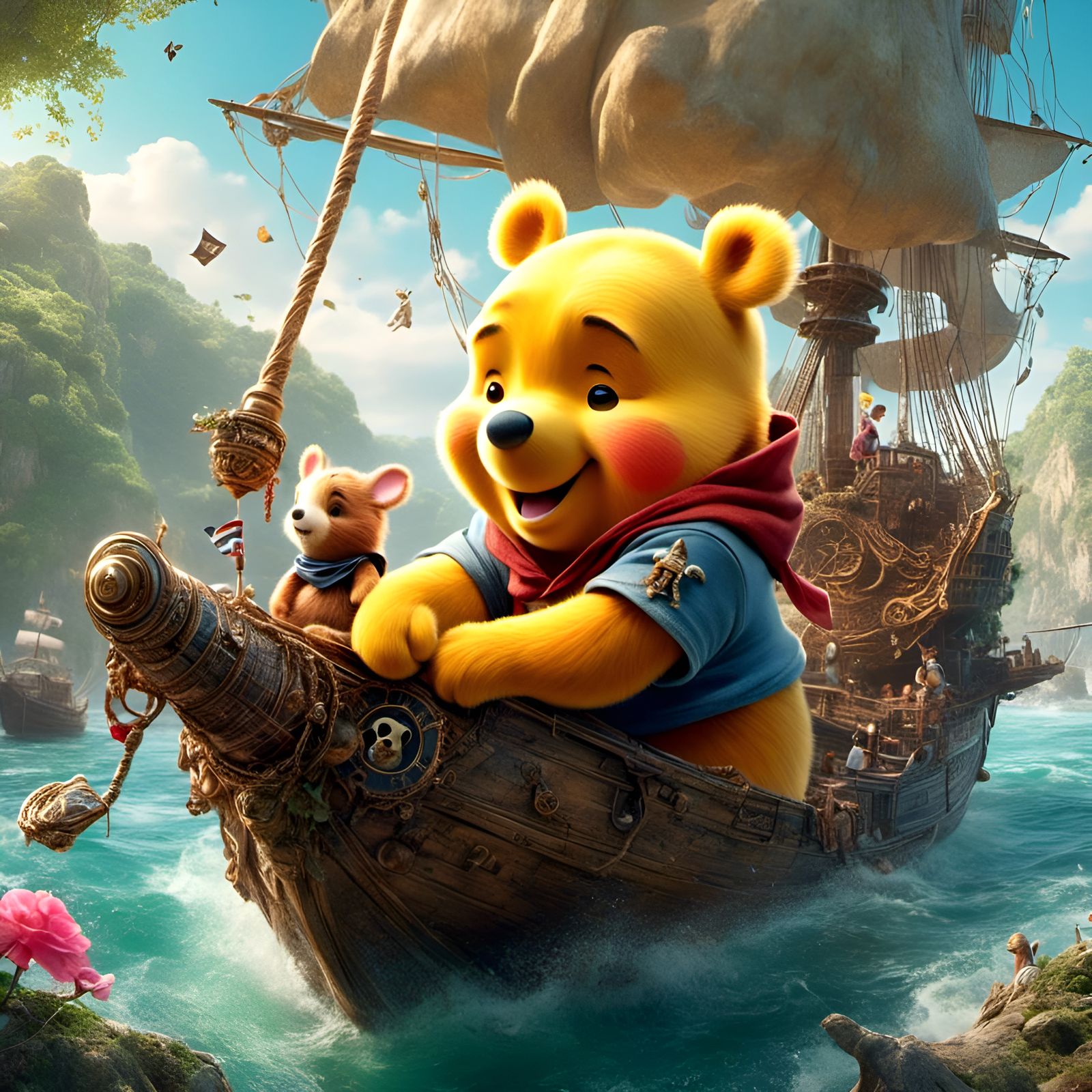 Chibi Winnie the Pooh Pirate Portrait in Graffiti Style