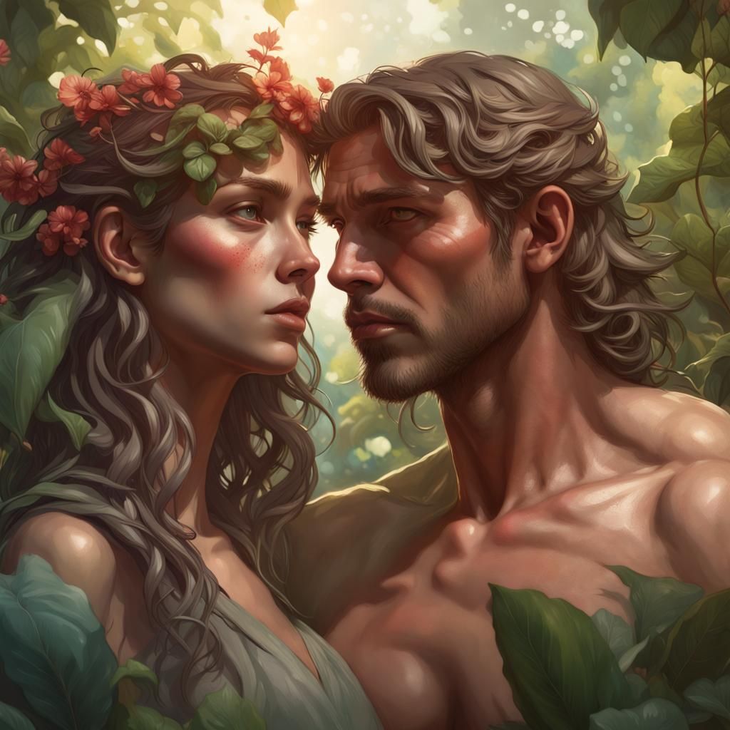 Adam and Eve: Art Nouveau Portrait in Eden