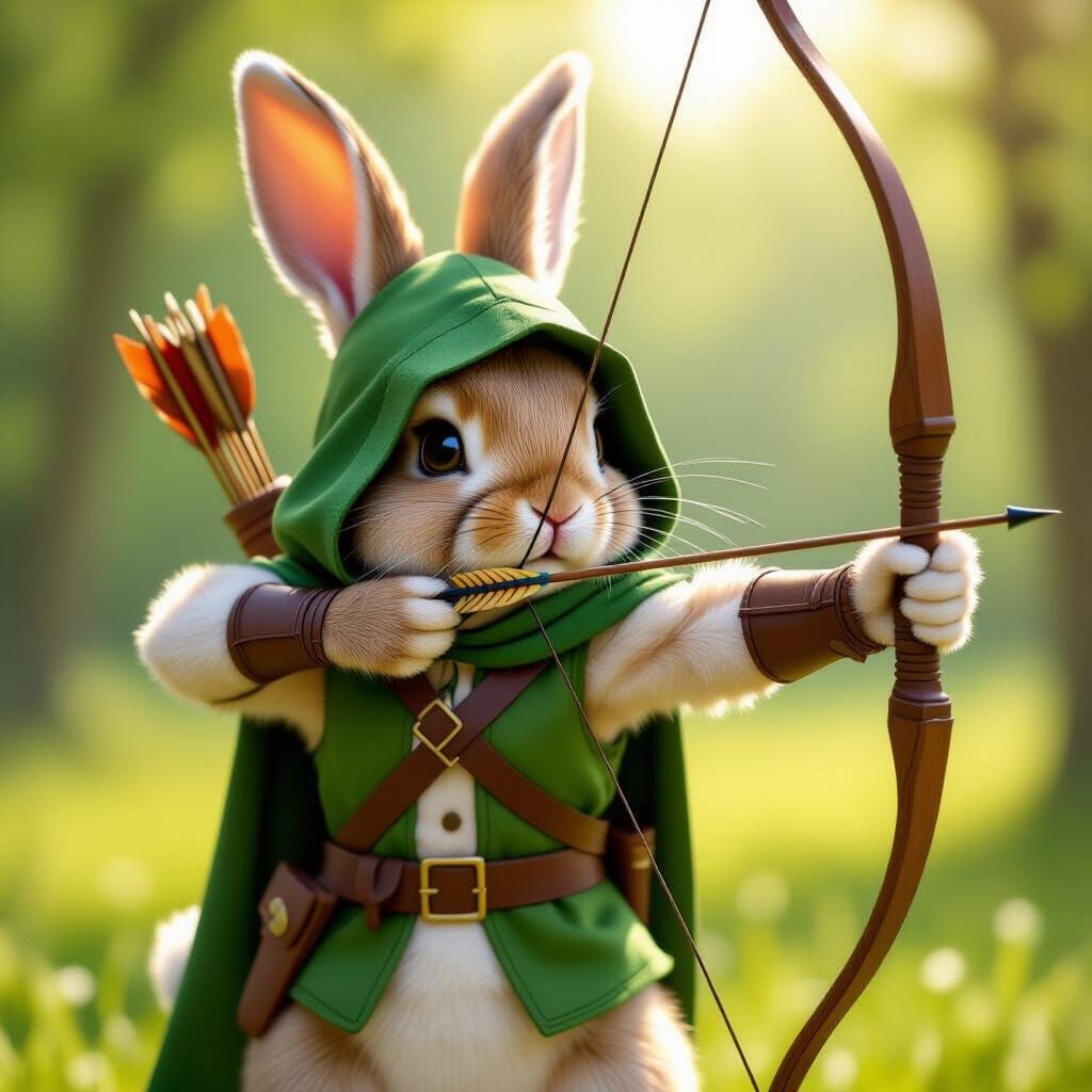 Hyperrealistic Bunny Archer as Robin Hood