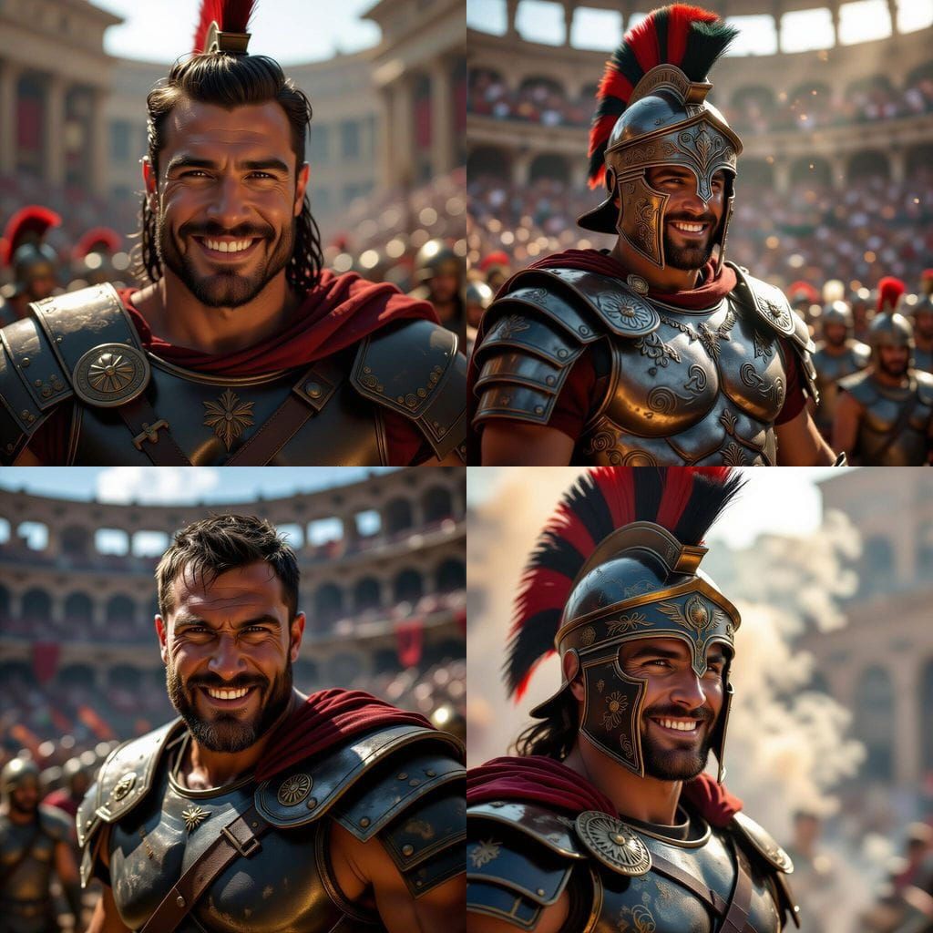 Epic Gladiator Smiles in Dramatic Digital Matte Painting