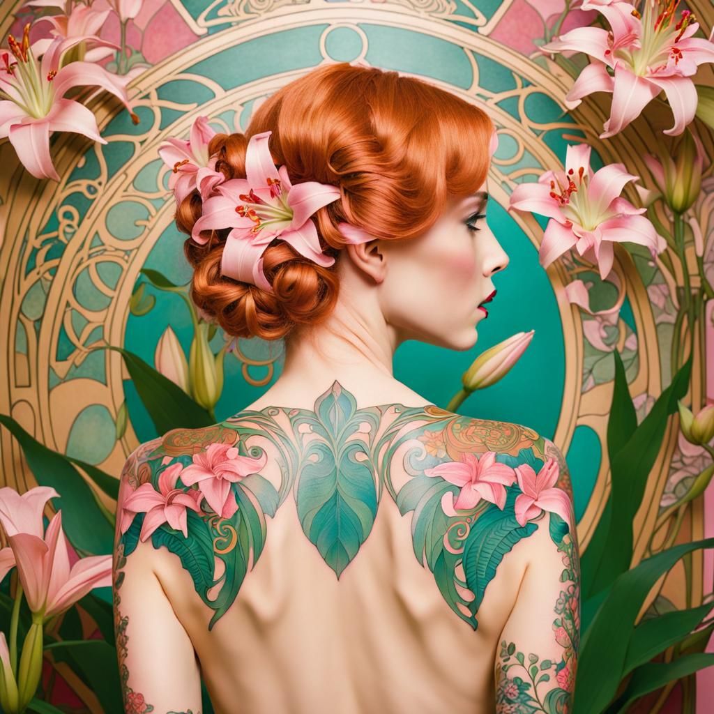 Art Nouveau Lily Tattoo Inspired by Klimt