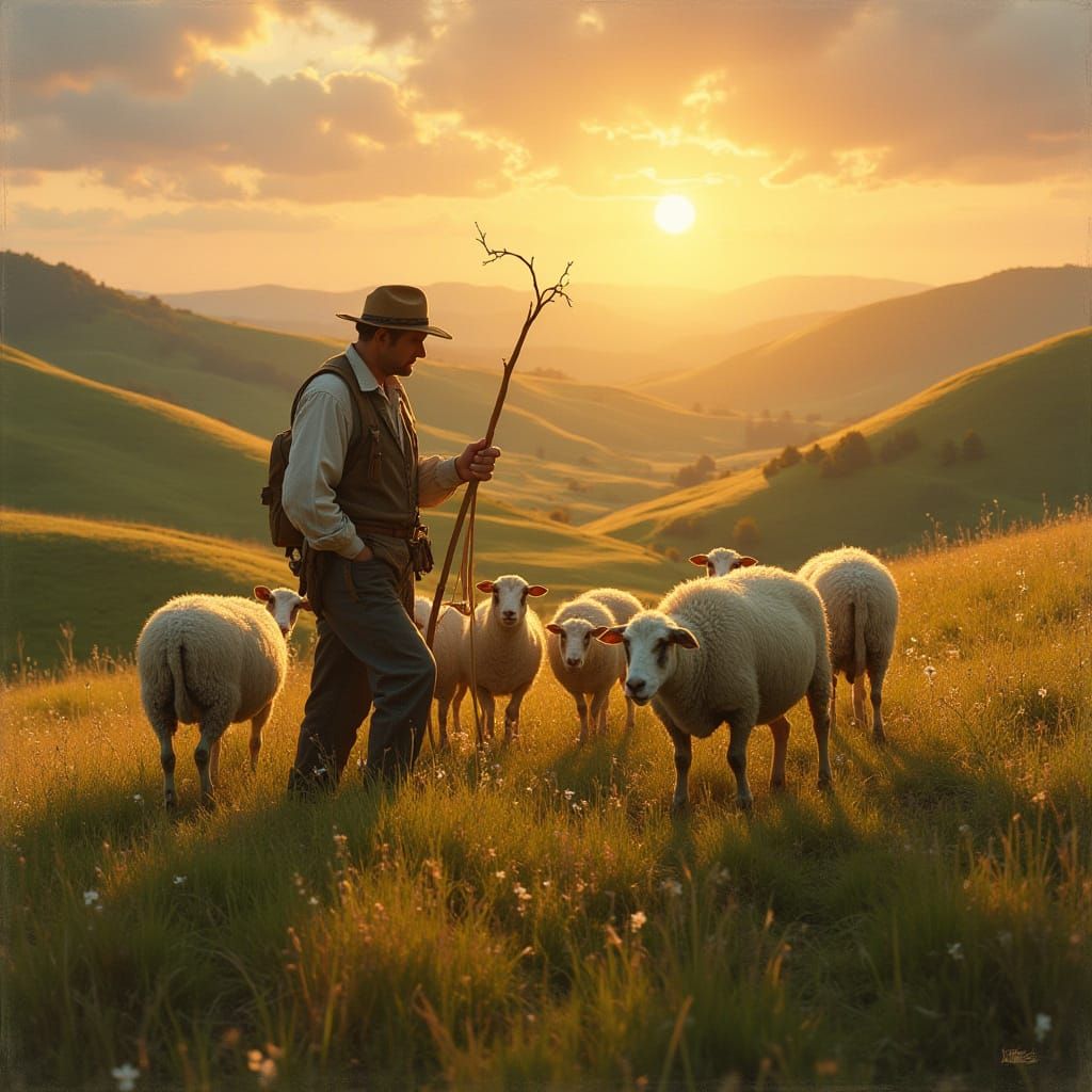 Serene Sunset Landscape in Whimsical Impressionist Style