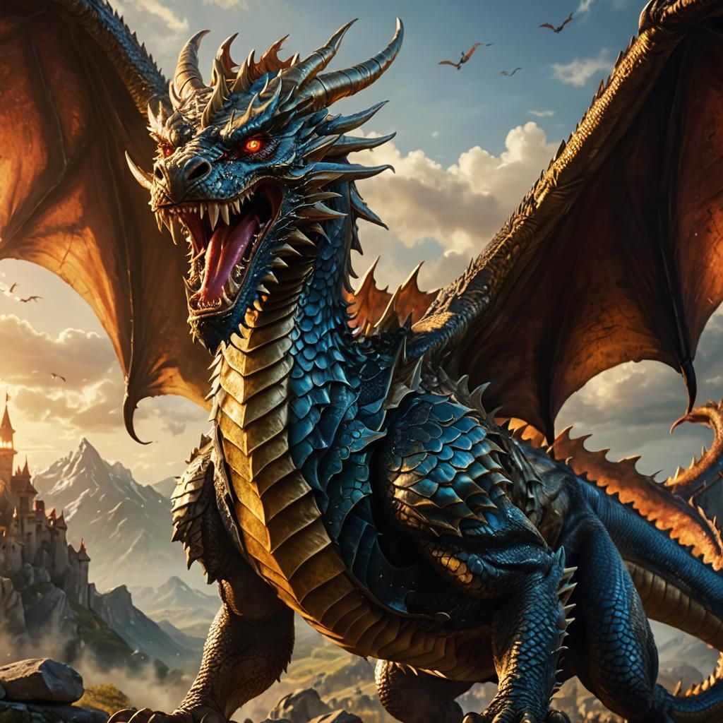 Mythical Dragon Soaring Through the Air