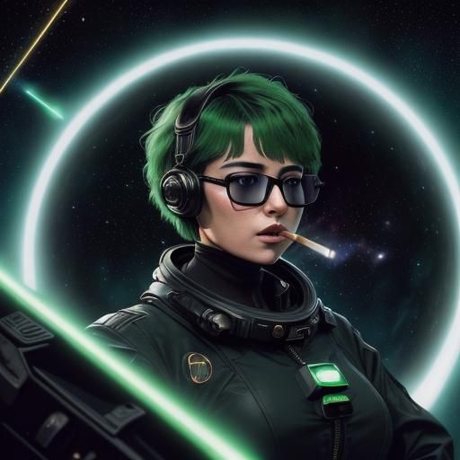 Female Space Geek in Retrofuturist Sci-Fi Style