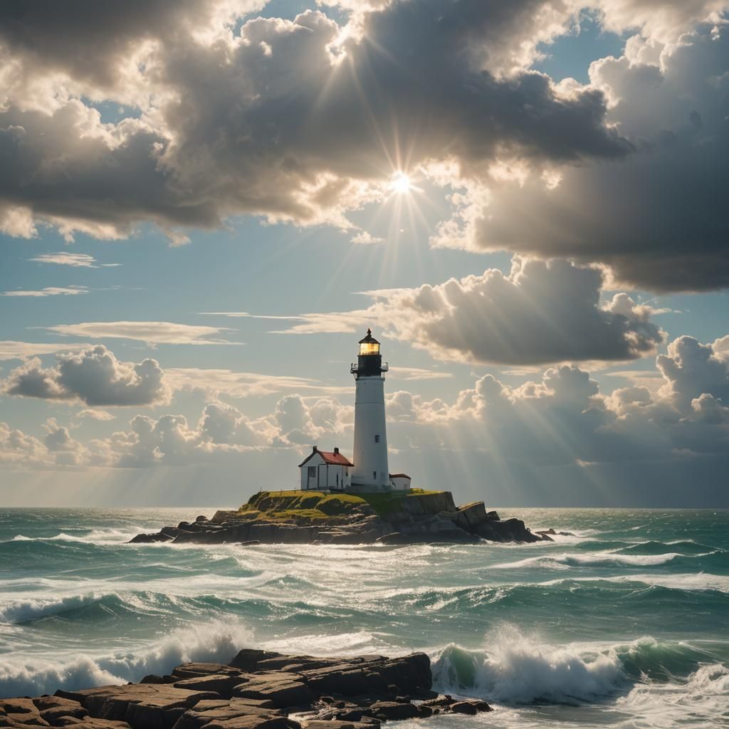 Lighthouse and Ocean in Divine Sunshine