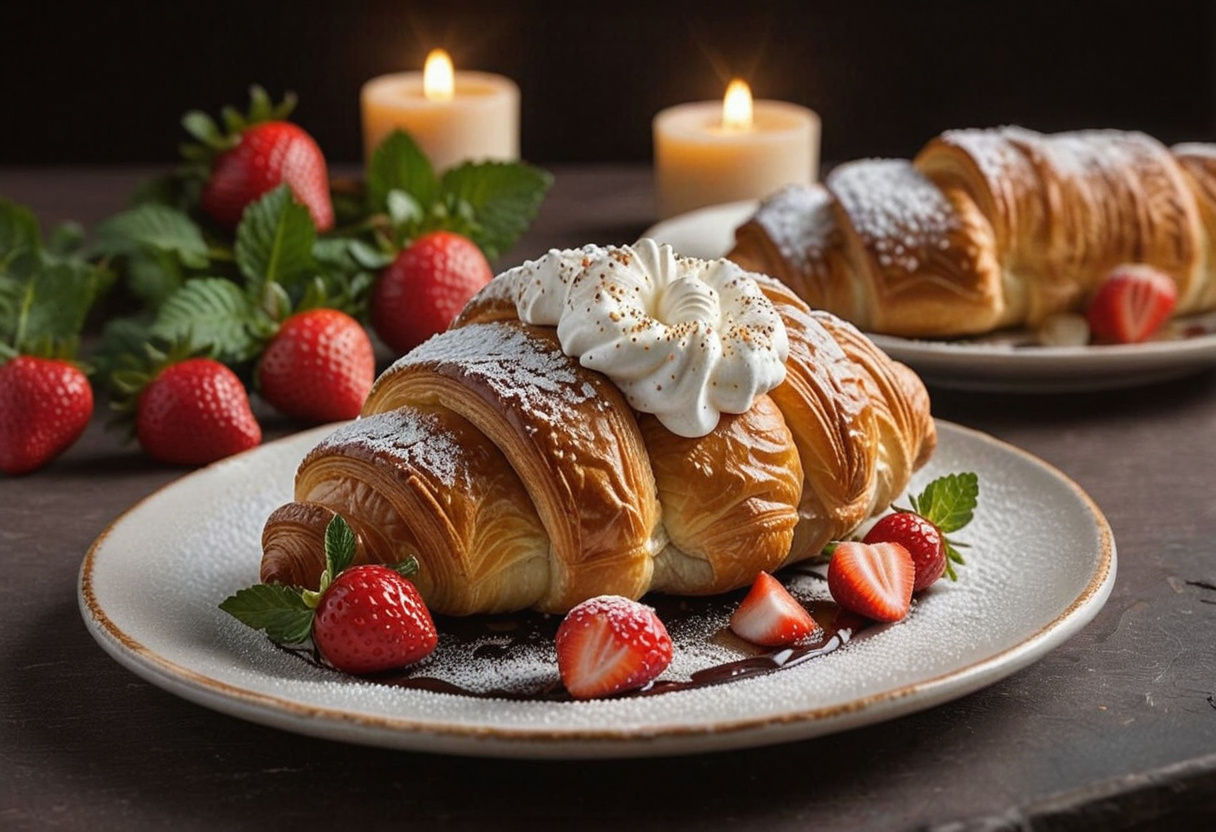 Gourmet Croissant Dessert with Fresh Berries and Cream