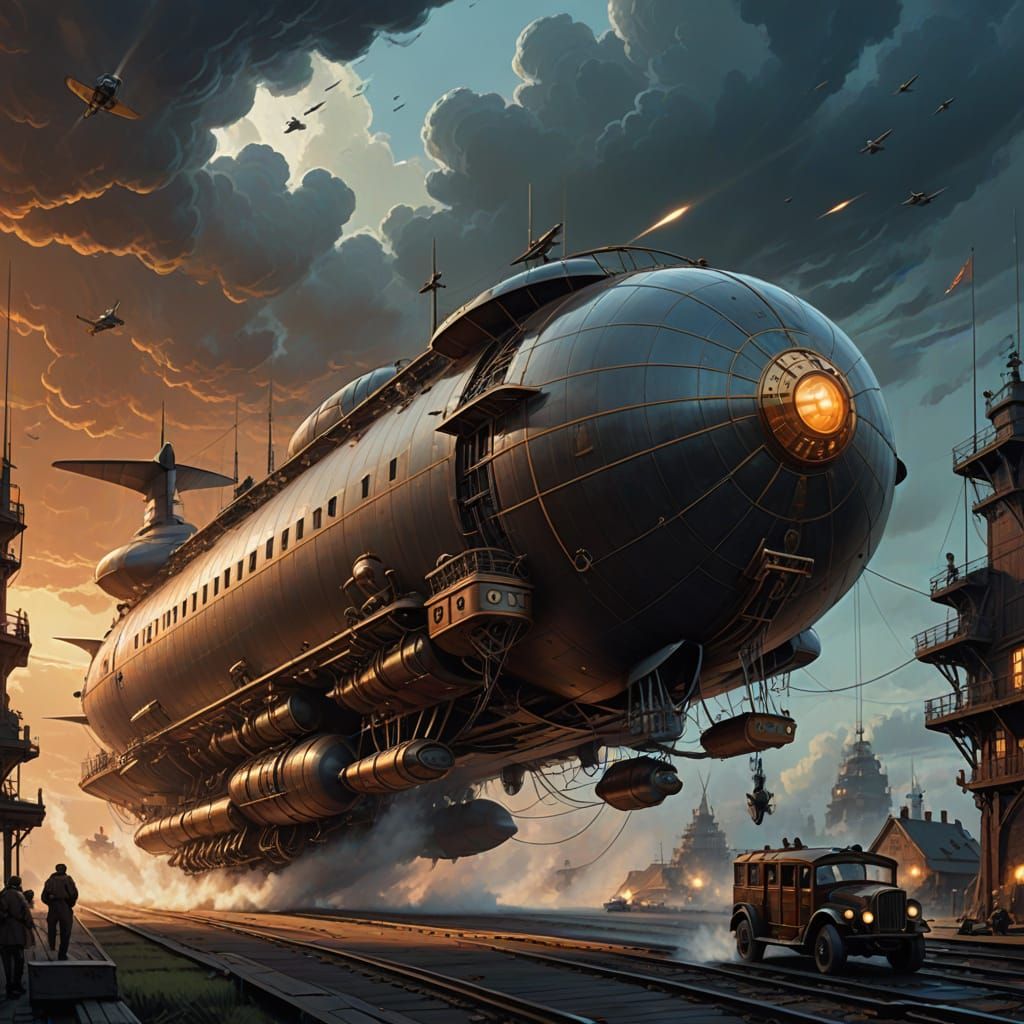 Majestic Steampunk Airship Mary Fortune Commands Turbulent S...