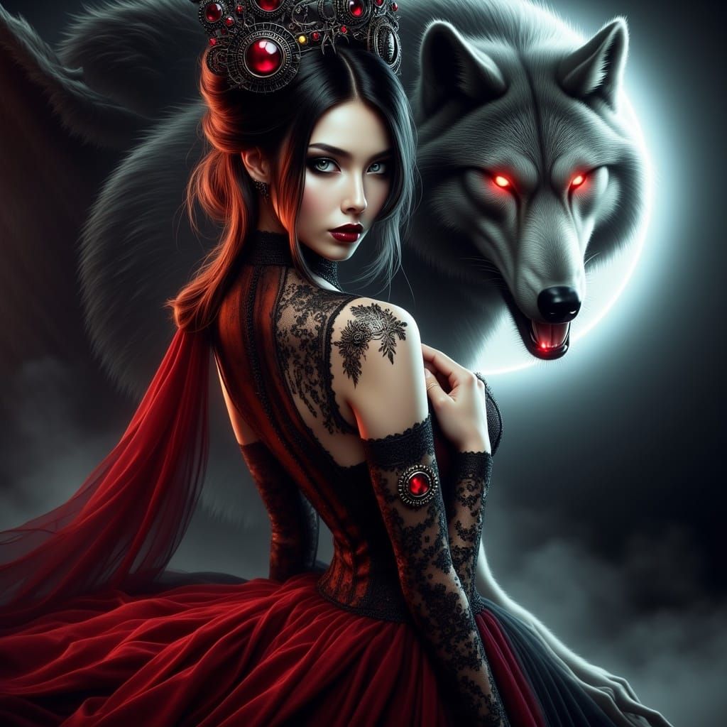 Hyperrealistic Vampire Woman Morphing into White Wolf