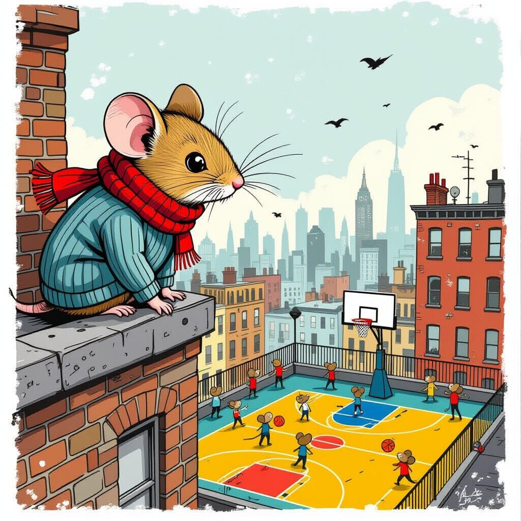 Mouse Watch Basketball Game in Whimsical Urban Style