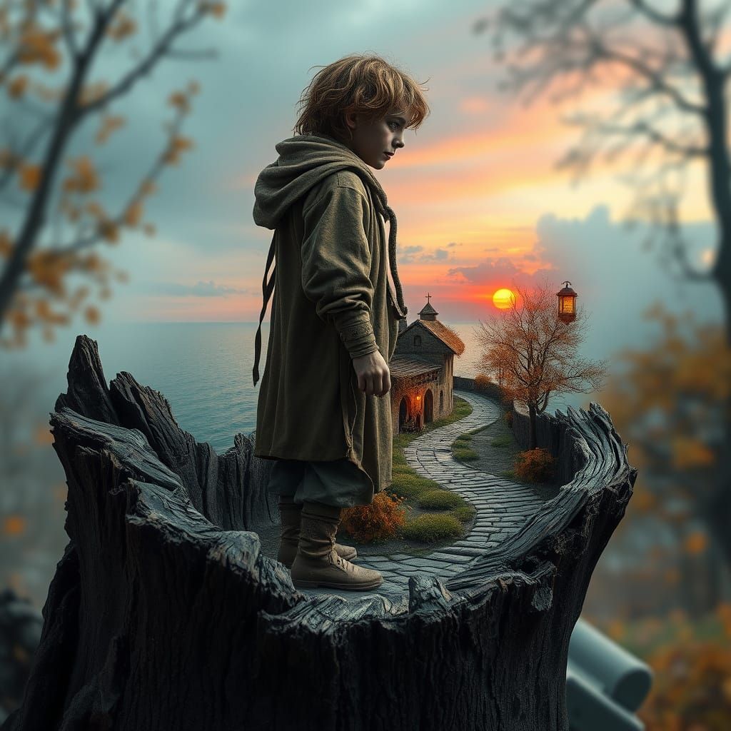 Microcosm Landscape Reflected in Stump