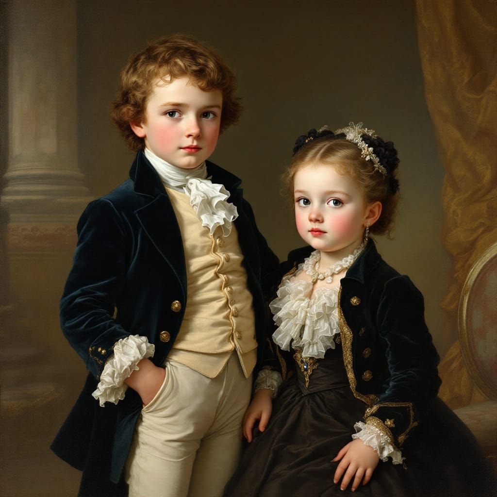 Elegant Children in Rococo Setting, Neoclassical Style