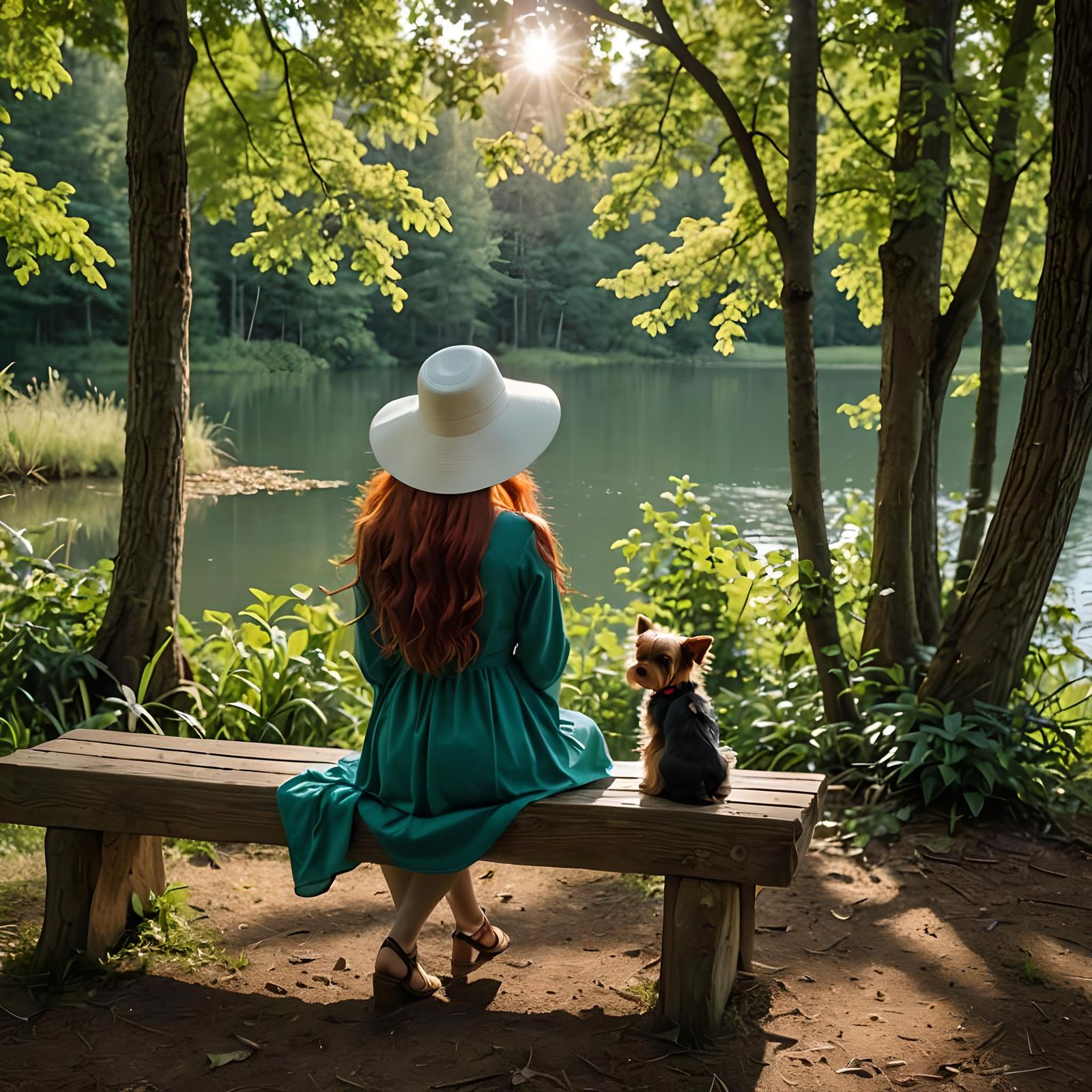 Woman Overlooking Lake in Dreamlike Cinematic Still