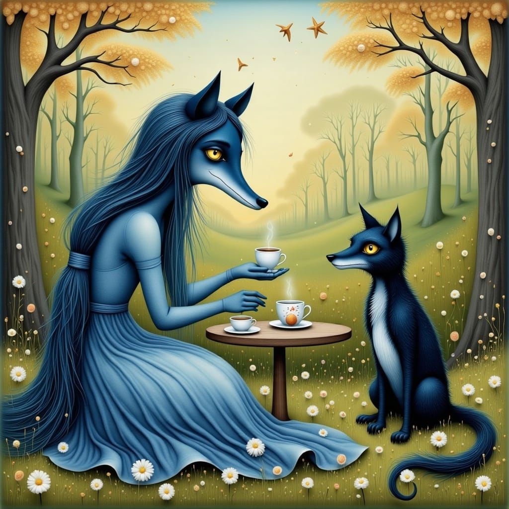 Wolf Parsnip and Sorceress Have Tea: Storybook Illustration