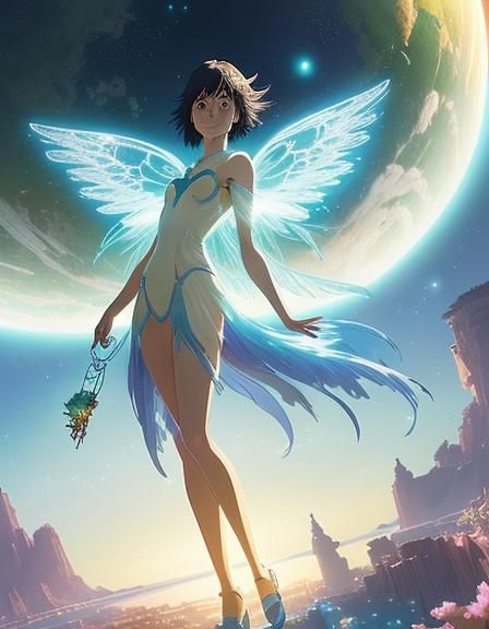 Ethereal Woman with Wings: Studio Ghibli Anime