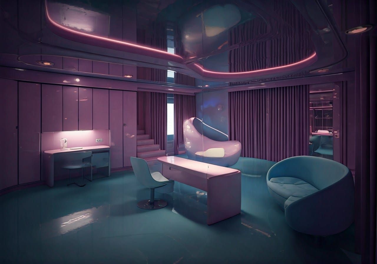 Space Age Bedroom with Mirrored Walls in Modern Style