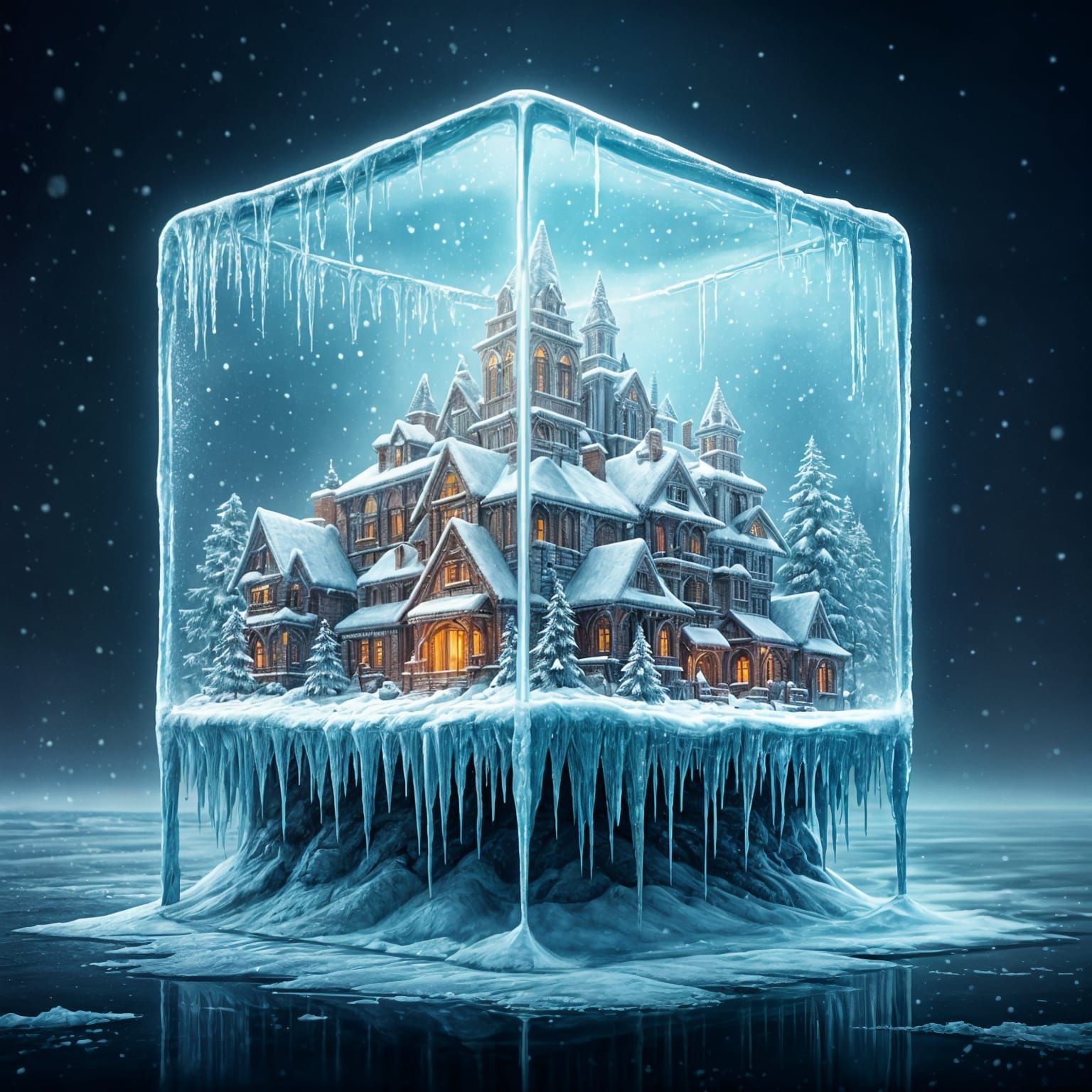 Frozen Metropolis Buried in Crystal Ice