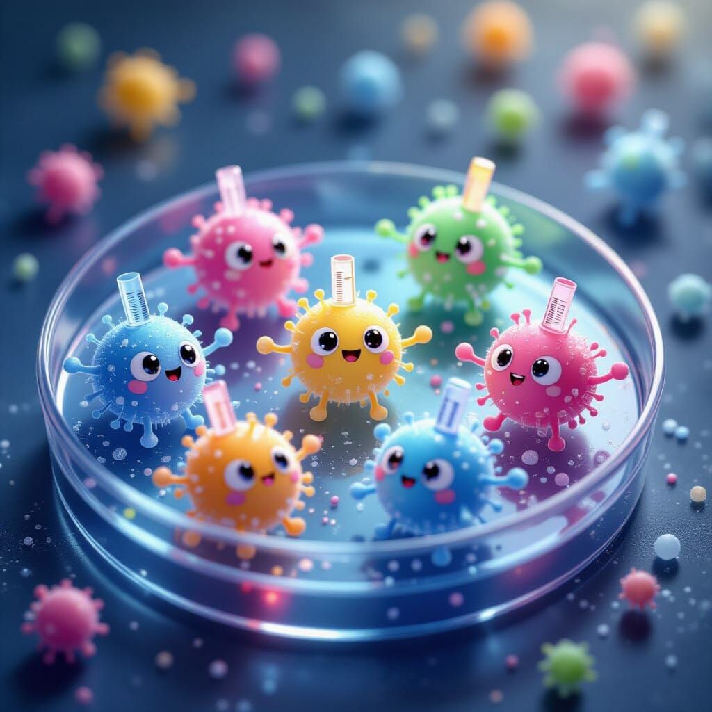 Silly Microbes With Thermometers Float in Petri Dish